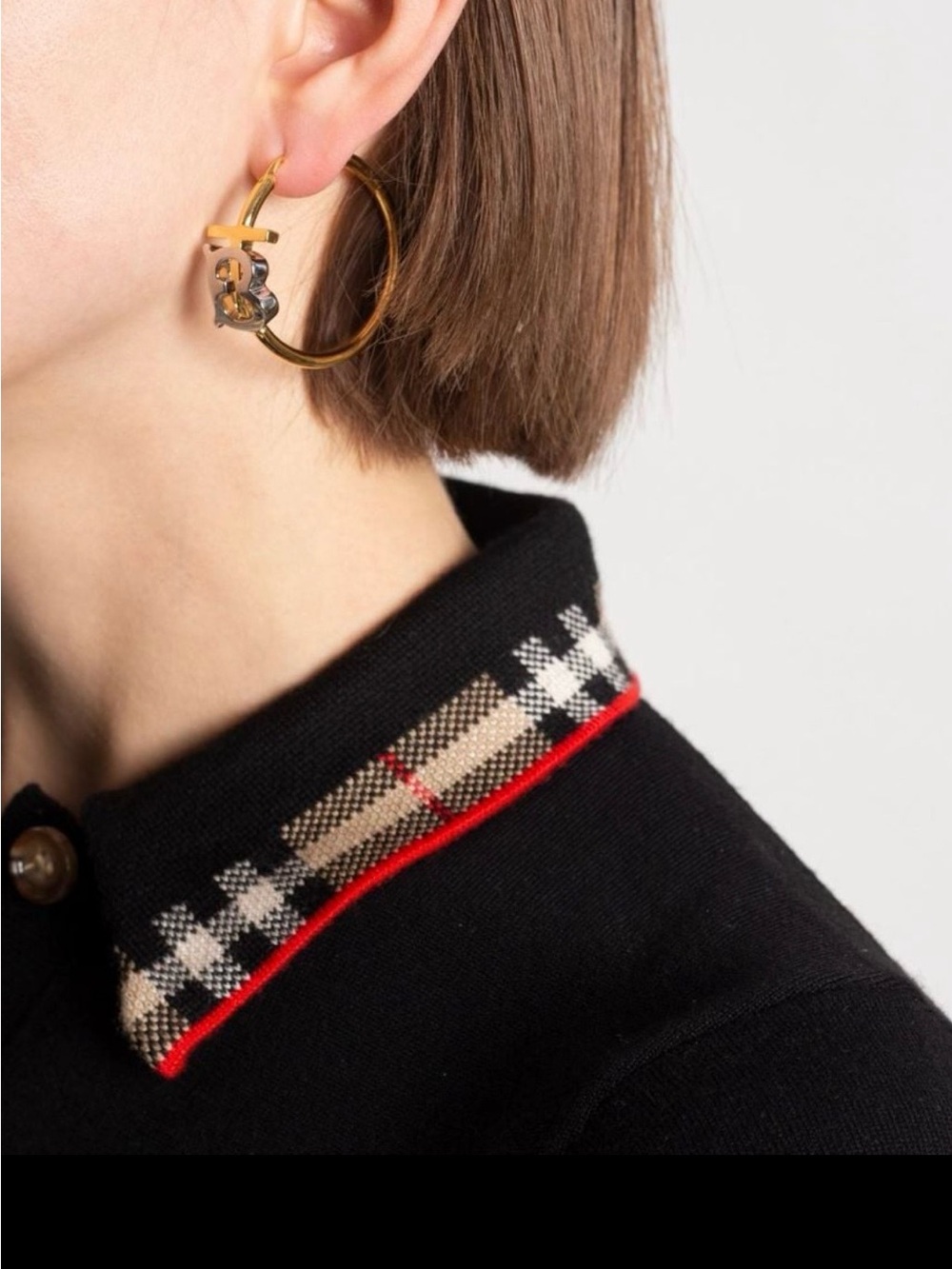 Burberry TB monogram hoop earrings palladium finish gold and silver tone